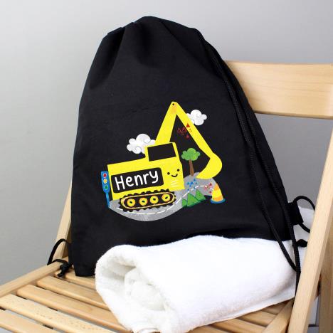 Personalised Digger Black Drawstring Bag Extra Image 2